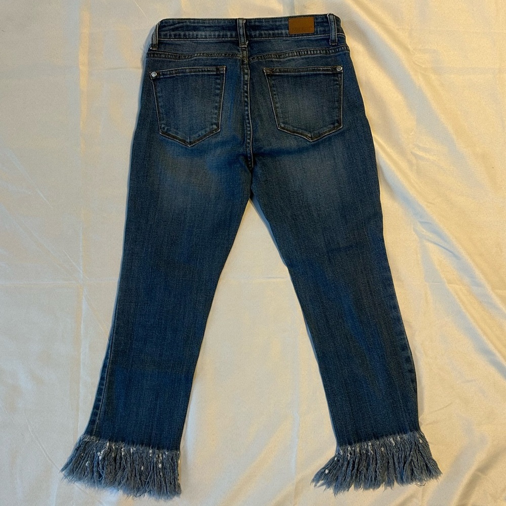 Judy Blue Dark Blue Fringed Ankle Jeans - Picture 2 of 8